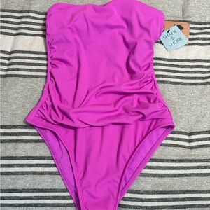 Shade & Shore Bright Pink Strapless Ruched One-Piece Swimsuit